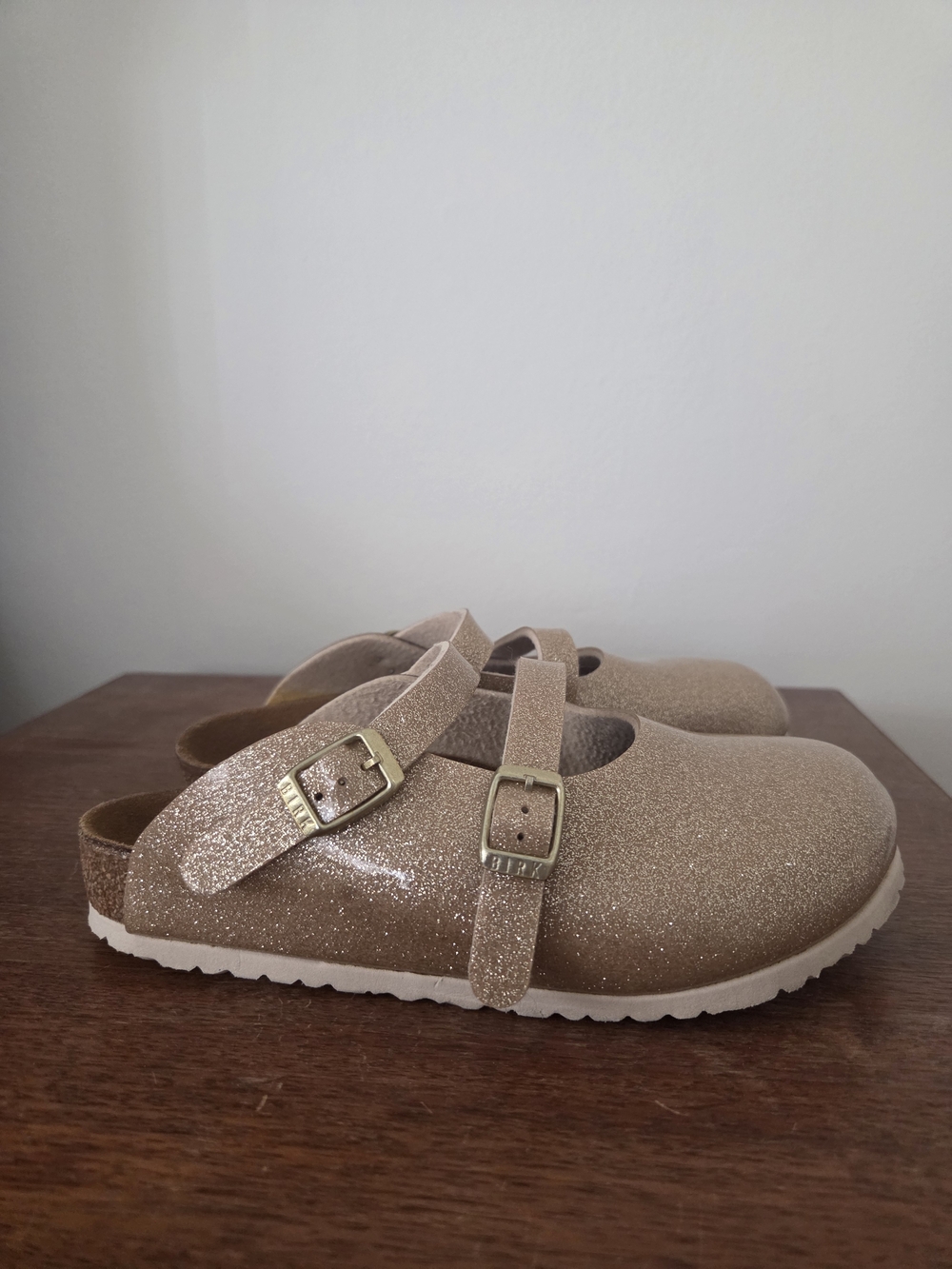 Birkenstock Kids Glitter Mary Jane Clogs in Metallic Gold